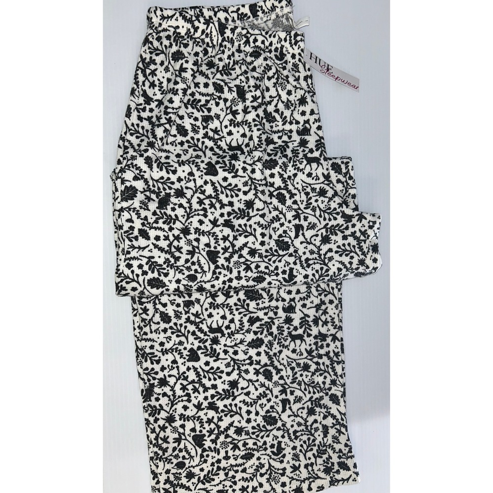 Hue Pajama Set Womens Large Black White Cat Floral Rhinestone 2pc Sleepwear NWT - Picture 6 of 8